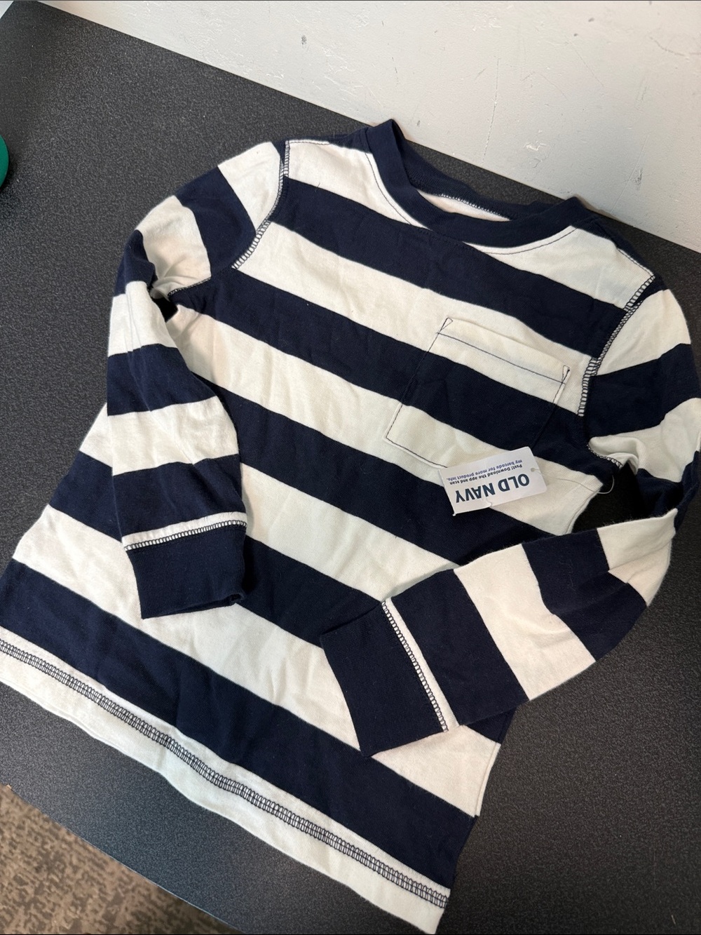Old Navy Navy and White Striped Long Sleeve Pocket Tee